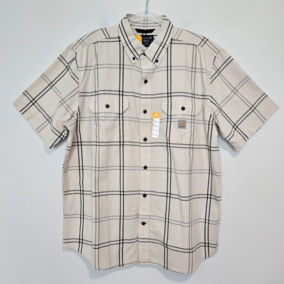 NWT Carhartt Plaid Button Down Shirts Mens Size L Cream - Picture 1 of 7
